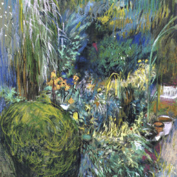 Pintura intitulada "Ogród widok z podda…" por Edward Umiński, Obras de arte originais, Pastel