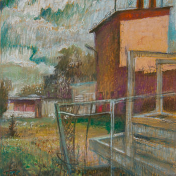 Painting titled "Stara fabryczka | O…" by Edward Umiński, Original Artwork, Pastel