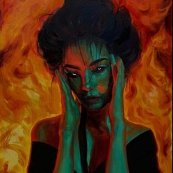 Peinture intitulée "Fire girl" par Iana Zavorzaeva, Œuvre d'art originale, Acrylique