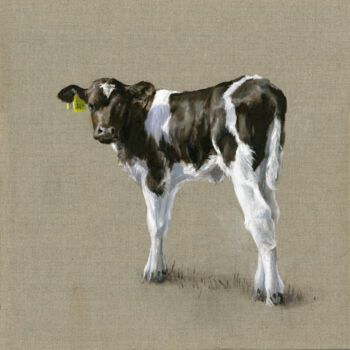 Painting titled "Sal's calf dairy ca…" by Una Hurst, Original Artwork, Oil Mounted on Wood Stretcher frame
