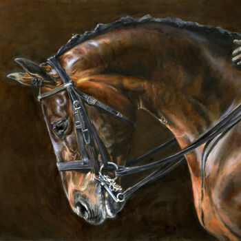 Painting titled "Bay Horse" by Una Hurst, Original Artwork, Oil