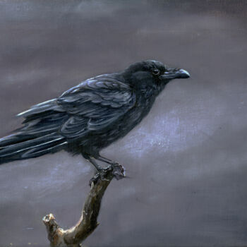 Painting titled "Raven" by Una Hurst, Original Artwork, Oil Mounted on Wood Stretcher frame