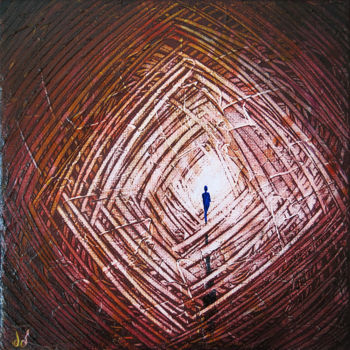 Peinture intitulée "Down th Rabbit Hole…" par Un Air De Kiwano, Œuvre d'art originale, Huile