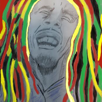 Disegno intitolato "Bob Marley with a S…" da Unchained, Opera d'arte originale, Matita