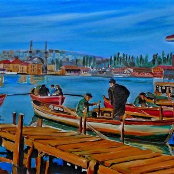 Painting titled "haliçte sandalcılar" by İSmail Üner, Original Artwork