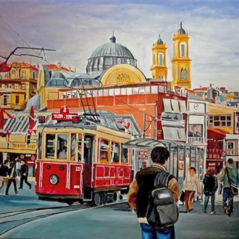 "Taksim de Tramvay" başlıklı Tablo İSmail Üner tarafından, Orijinal sanat