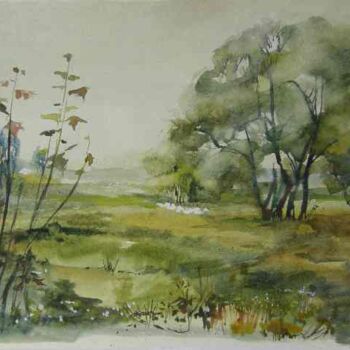 Peinture intitulée "On a meadow" par Unknown Artist, Œuvre d'art originale