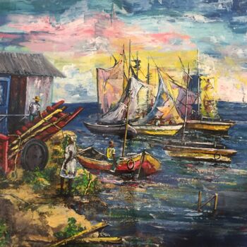 Painting titled "BORD DE MER SCENE" by Unknown Artist, Original Artwork, Acrylic
