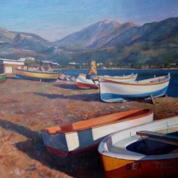 Malerei mit dem Titel "coloured boats" von Unknown Artist, Original-Kunstwerk