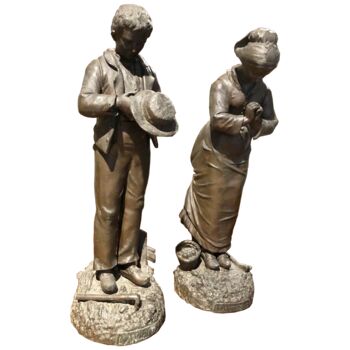 Sculpture titled "Two Peasants" by Unknown Artist, Original Artwork, Bronze