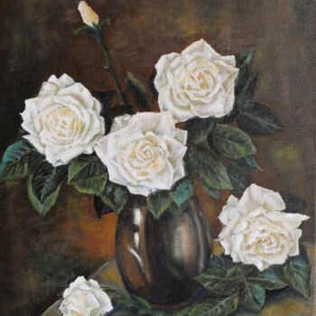 Peinture intitulée "Розы в керамической…" par Iryna Budai, Œuvre d'art originale, Huile