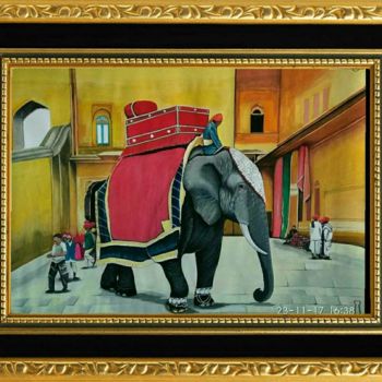 Painting titled "Royal elephant of R…" by Chandan Mondal, Original Artwork, Watercolor Mounted on Cardboard