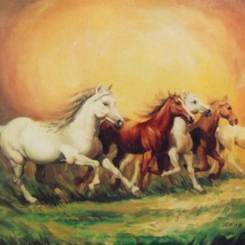 Painting titled "Horses" by Gábor Urbán, Original Artwork