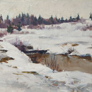 Pintura intitulada "Тёплая зима" por Iurii Viktorovich Gusev, Obras de arte originais, Óleo