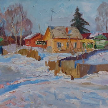 绘画 标题为“Зима.” 由Юрий Викторович Гусев, 原创艺术品, 油 安装在纸板上
