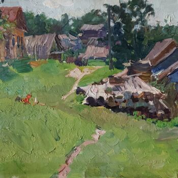 Peinture intitulée "Лето в деревне" par Iurii Viktorovich Gusev, Œuvre d'art originale, Huile