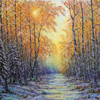 Schilderij getiteld "Winter evening" door Uriy Bykov, Origineel Kunstwerk, Olie
