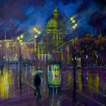 Peinture intitulée "rainy evening" par Uriy Bykov, Œuvre d'art originale, Huile