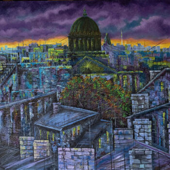 「Roofs of Petersburg」というタイトルの絵画 Uriy Bykovによって, オリジナルのアートワーク, オイル
