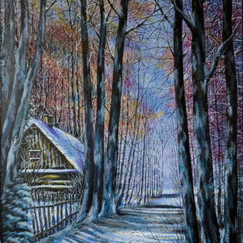 Картина под названием "First snow" - Uriy Bykov, Подлинное произведение искусства, Акрил