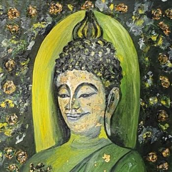 Malerei mit dem Titel "Buddha is always ha…" von Ursula Gnech, Original-Kunstwerk, Öl