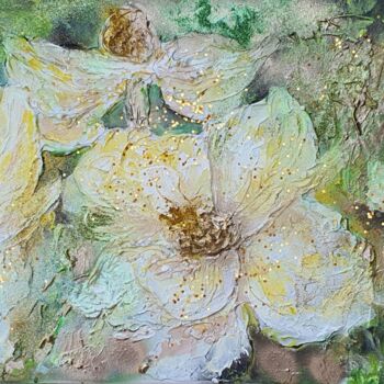 Malerei mit dem Titel "Flower-dream in gol…" von Ursula Gnech, Original-Kunstwerk, Acryl