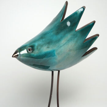 Sculpture intitulée "Bird Turquoise" par Urszula Despet, Œuvre d'art originale, Céramique