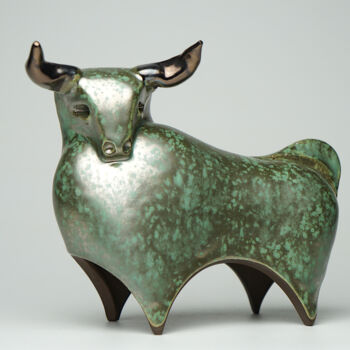 Γλυπτική με τίτλο "Bull Green" από Urszula Despet, Αυθεντικά έργα τέχνης, Κεραμικά