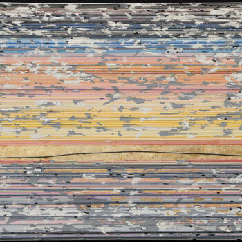Κολάζ με τίτλο "Bridge Lines" από Eric Goldstein, Αυθεντικά έργα τέχνης, Κολάζ Τοποθετήθηκε στο Ξύλινο φορείο σκελετό