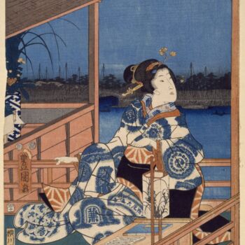 Estampas & grabados titulada "Vue de Tsukuda au c…" por Utagawa Hiroshige, Obra de arte original, Xilografía