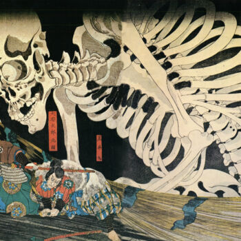 Estampas & grabados titulada "Squelette" por Utagawa Kuniyoshi, Obra de arte original, Grabado
