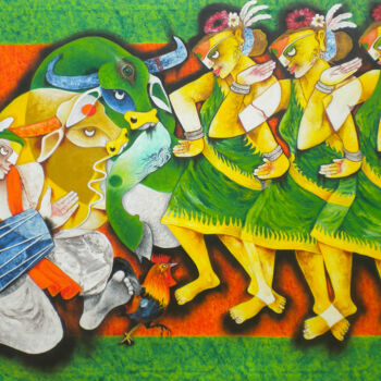 Pittura intitolato "Folk dance 11" da Uttam Manna, Opera d'arte originale, Acrilico