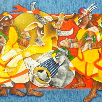 Картина под названием "Folk dance 12" - Uttam Manna, Подлинное произведение искусства, Акрил