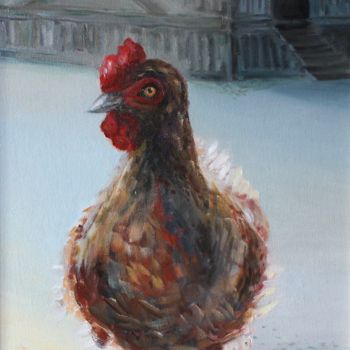 Painting titled "Chicken/Курица" by Evgenia Uvarova (Smirnova), Original Artwork, Oil