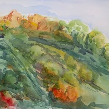 Painting titled "Autumn hills" by Evgenia Uvarova (Smirnova), Original Artwork, Watercolor