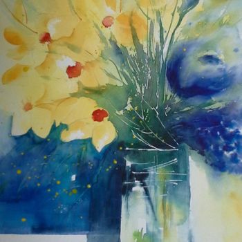 Peinture intitulée "Yellow flowers" par Les Aquarelles D’Uve, Œuvre d'art originale, Aquarelle