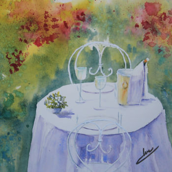 Peinture intitulée "Déjeuner dans le ja…" par Les Aquarelles D’Uve, Œuvre d'art originale, Aquarelle
