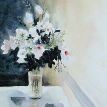 Malerei mit dem Titel "Fleurs blanches" von Les Aquarelles D’Uve, Original-Kunstwerk, Aquarell