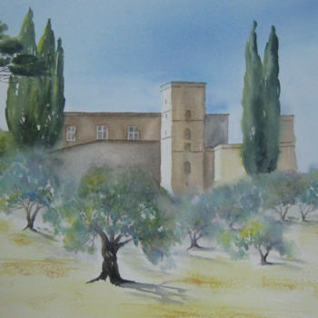 「Le château de Lourm…」というタイトルの絵画 Les Aquarelles D’Uveによって, オリジナルのアートワーク, 水彩画