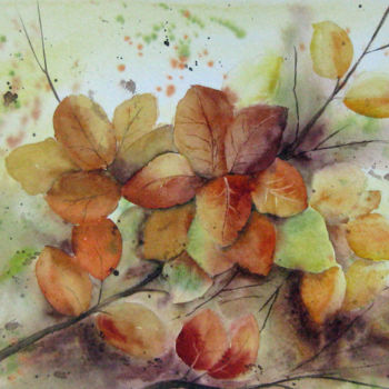 Painting titled "Feuilles d'automne" by Les Aquarelles D’Uve, Original Artwork, Watercolor