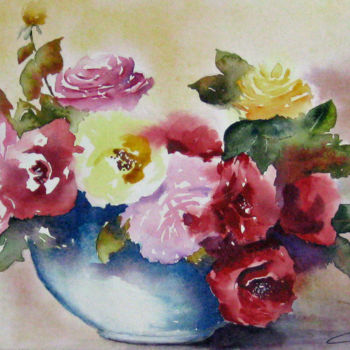 Malerei mit dem Titel "Bouquet de roses 1" von Les Aquarelles D’Uve, Original-Kunstwerk, Aquarell