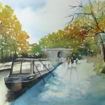 Ζωγραφική με τίτλο "Balade sur le canal" από Les Aquarelles D’Uve, Αυθεντικά έργα τέχνης, Ακουαρέλα