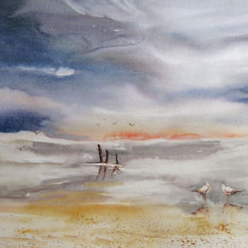 Painting titled "Entre ciel et mer" by Les Aquarelles D’Uve, Original Artwork, Watercolor