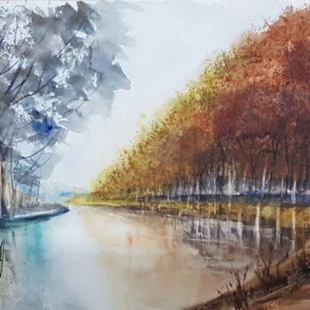 Painting titled "Le Canal" by Les Aquarelles D’Uve, Original Artwork, Watercolor