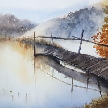 Painting titled "Le petit pont de bo…" by Les Aquarelles D’Uve, Original Artwork, Watercolor