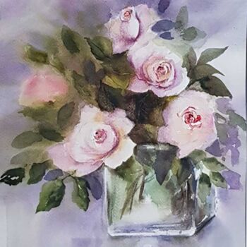 "Quelques roses" başlıklı Tablo Les Aquarelles D’Uve tarafından, Orijinal sanat, Suluboya
