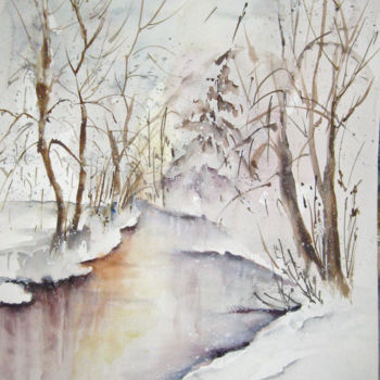 Pintura titulada "Reflets sur la neige" por Les Aquarelles D’Uve, Obra de arte original, Oleo