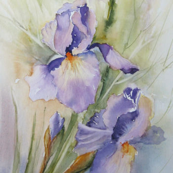 Peinture intitulée "Les iris" par Les Aquarelles D’Uve, Œuvre d'art originale, Aquarelle