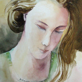 Schilderij getiteld "Portrait de jeune f…" door Les Aquarelles D’Uve, Origineel Kunstwerk, Aquarel