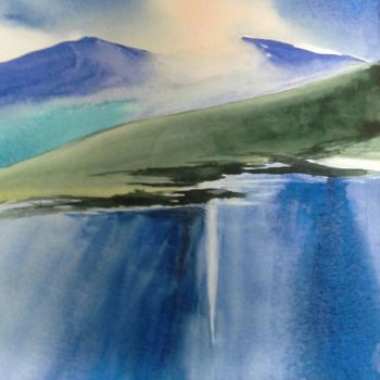 Ζωγραφική με τίτλο "La montagne bleue" από Les Aquarelles D’Uve, Αυθεντικά έργα τέχνης, Ακουαρέλα